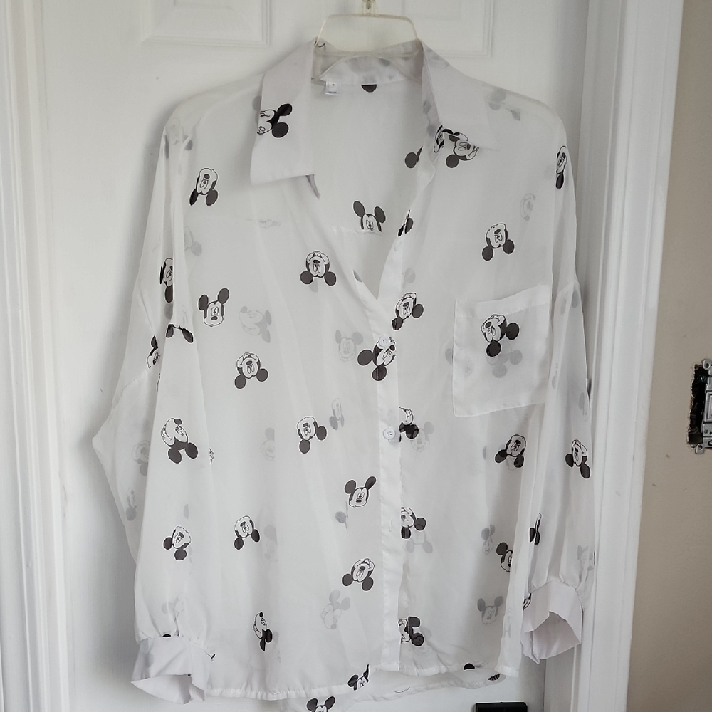 Mickey Mouse Patterned Button Down White Shirt - image 4